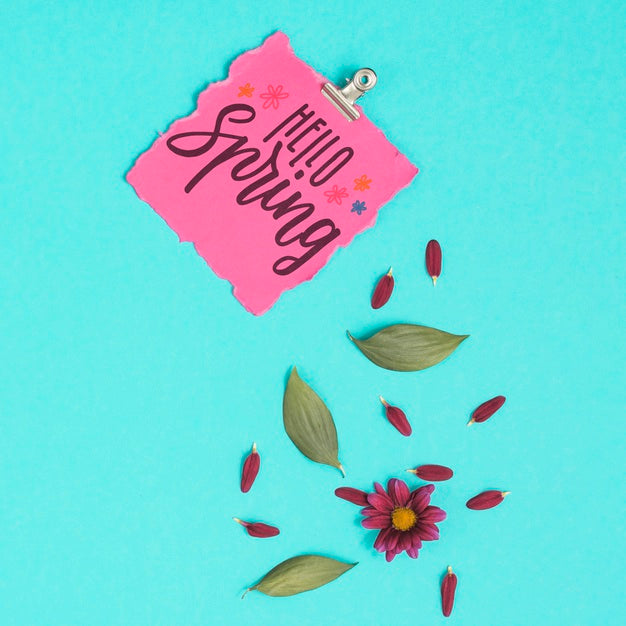 Flat Lay Spring Mockup With Greeting Card Psd