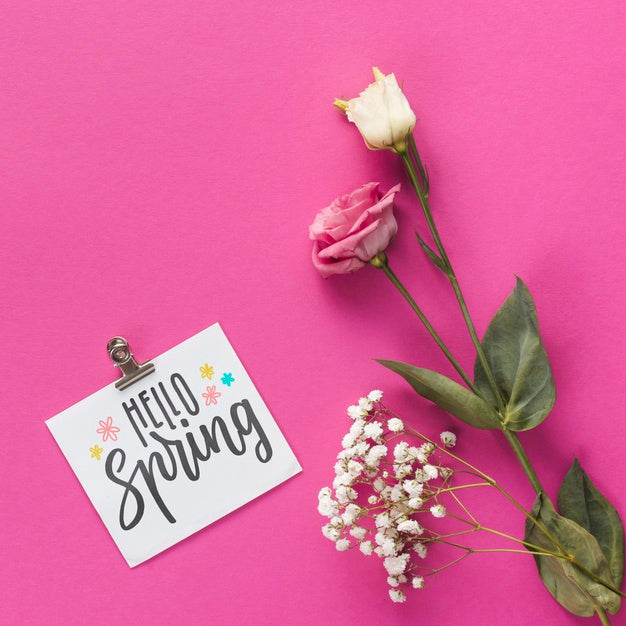 Flat Lay Spring Mockup With Greeting Card Psd