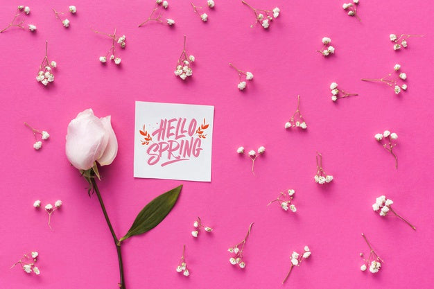 Flat Lay Spring Mockup With Greeting Card Psd