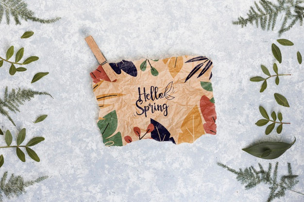 Flat Lay Spring Mockup With Greeting Card Psd