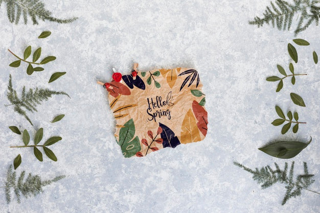 Flat Lay Spring Mockup With Greeting Card Psd