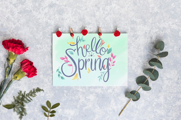 Flat Lay Spring Mockup With Greeting Card Psd