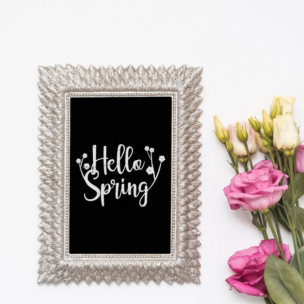 Flat Lay Spring Mockup With Slate Psd