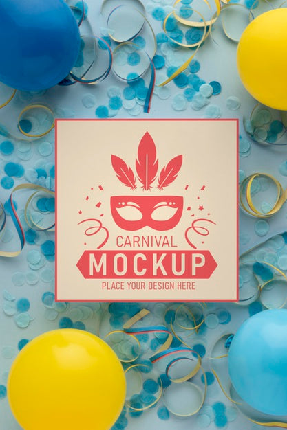 Flat Lay Square Mock-Up With Confetti And Balloons Psd