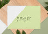 Flat Lay Stationery Leaves And Wood Piece Psd