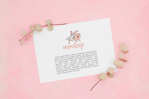 Flat Lay Stationery Mock-Up And Leaves Psd