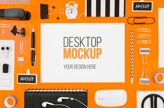 Flat Lay Stationery Mock-Up With Desk Tools Psd