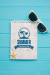 Flat Lay Summer Paradise Notepad With Sunglasses Psd