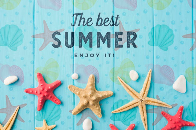 Flat Lay Summer Starfishes On The Table Psd