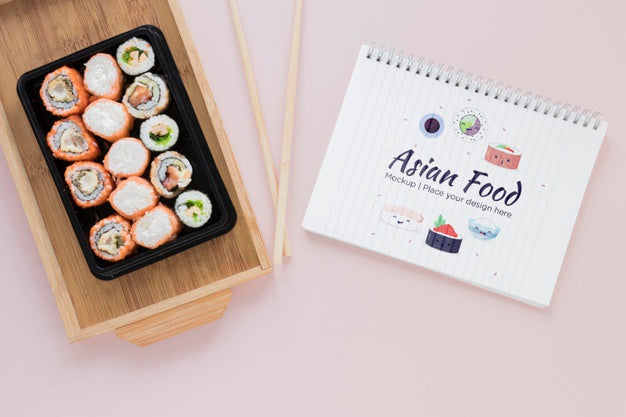 Flat Lay Sushi With Chopsticks Psd