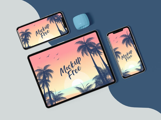 Flat Lay Tablet And Phone Arrangement Psd
