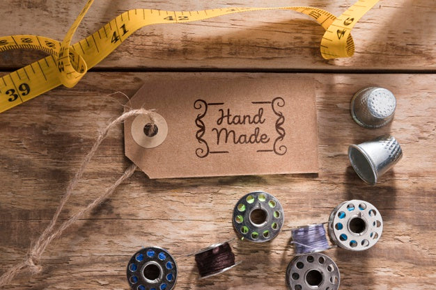 Flat Lay Tailoring Meter On Wooden Table Psd