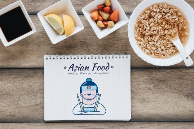 Flat Lay Tasty Asian Food Concept Psd