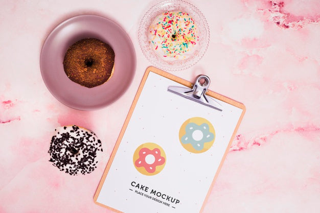 Flat Lay Tasty Doughnuts Arrangement Psd