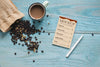 Flat Lay Textile Bag Filled With Coffee Beans Psd