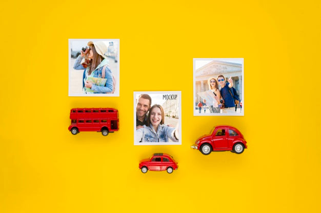 Flat Lay Travel Concept With Car Toys Psd