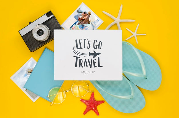 Flat Lay Travel Concept With Flip Flops Psd