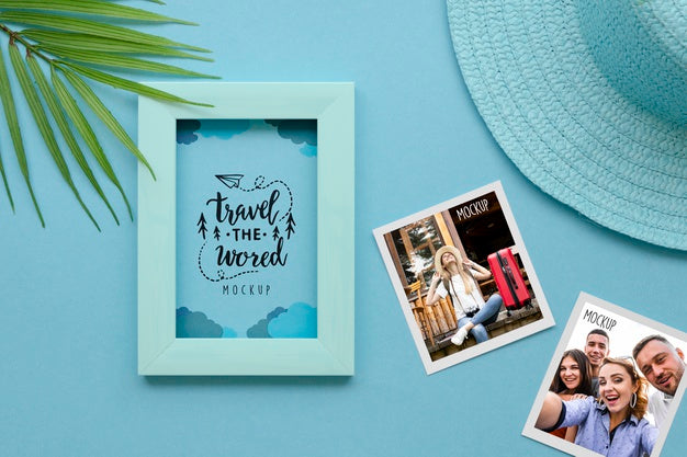 Flat Lay Travel Concept With Frame Psd