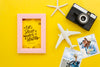 Flat Lay Travel Concept With Old Camera Psd