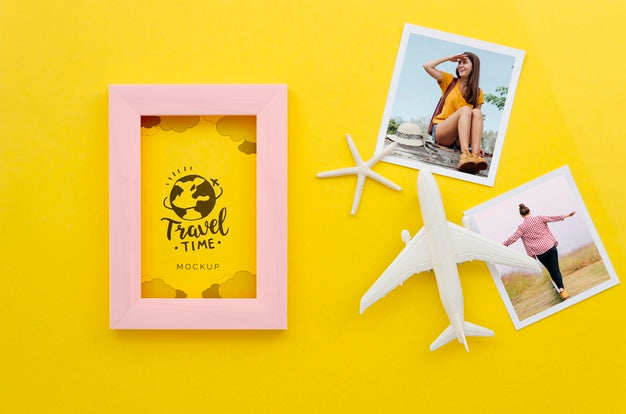 Flat Lay Travel Concept With Pictures Psd