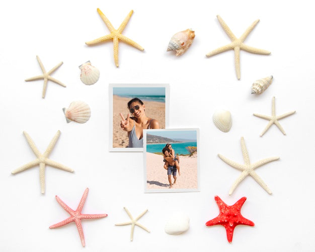 Flat Lay Travel Concept With Shells Psd