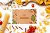 Flat Lay Uncooked Pasta Assortment With Cardboard Mock-Up Psd