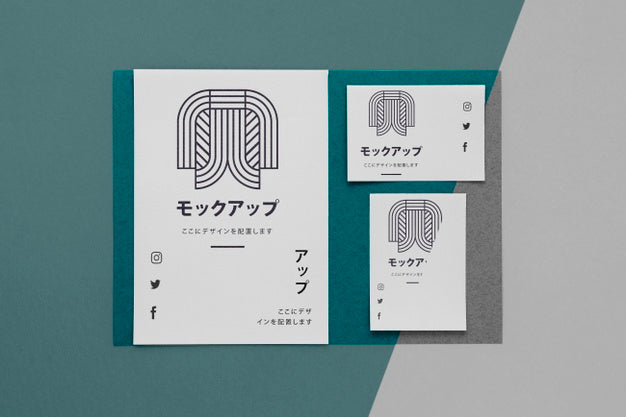 Flat Lay Various Japanese Mock-Up Document Psd