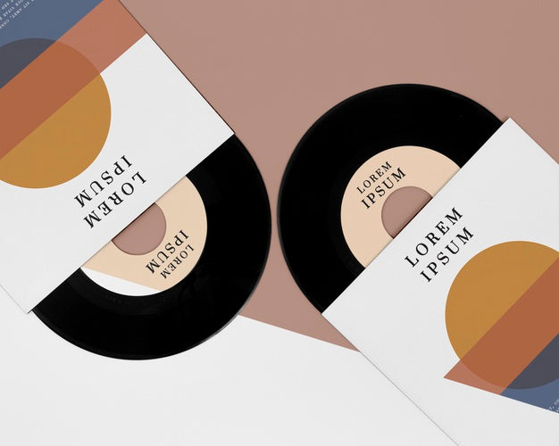 Flat Lay Vinyl Records Mock-Up Arrangement Psd