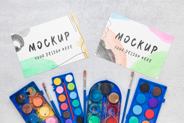 Flat Lay Watercolor Elements Composition With Mock-Up Psd