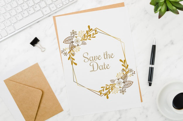 Flat Lay Wedding Card Mock-Up Psd