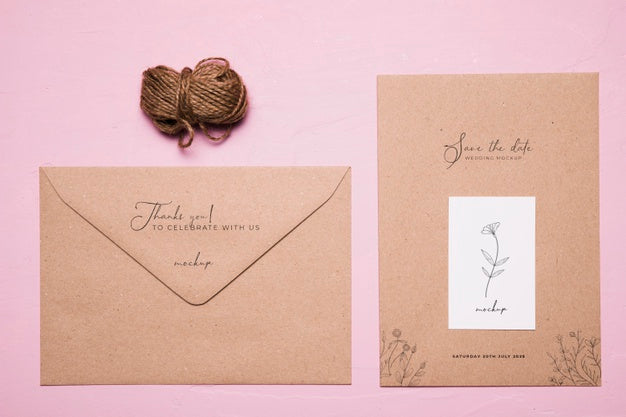 Flat Lay Wedding Invitation Mock-Up Psd