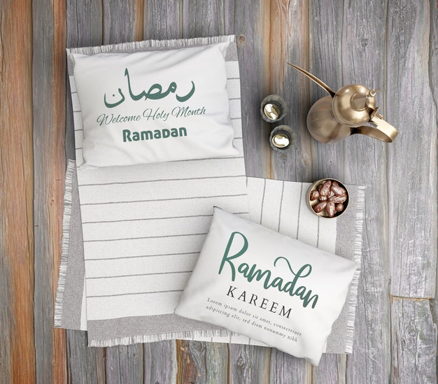 Flat Lay White Pillow On Small Carpets Psd