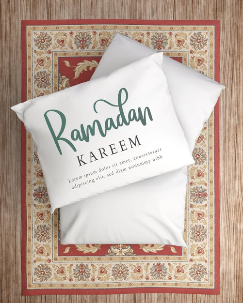 Flat Lay White Pillows On Floral Carpet Psd