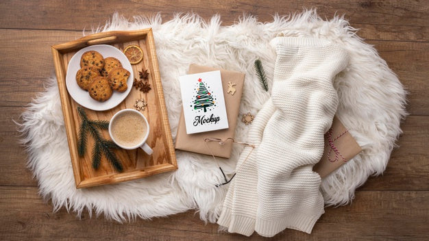 Flat Lay Winter Hygge Composition With Card Mock-Up Psd