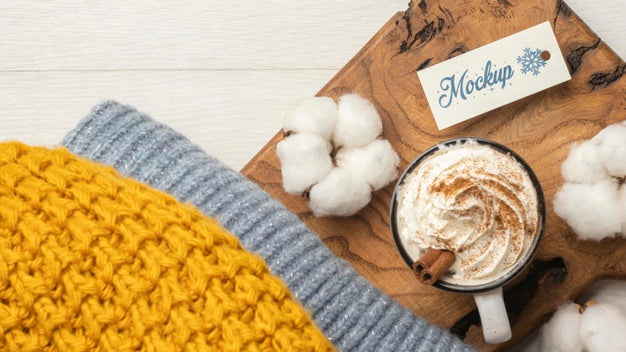 Flat Lay Winter Hygge Composition With Tag Mock-Up Psd