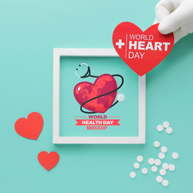 Flat Lay World Health Day Mock-Up And Heart Psd