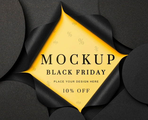 Flat Lay Yellow Torn Mock-Up Black Friday Psd