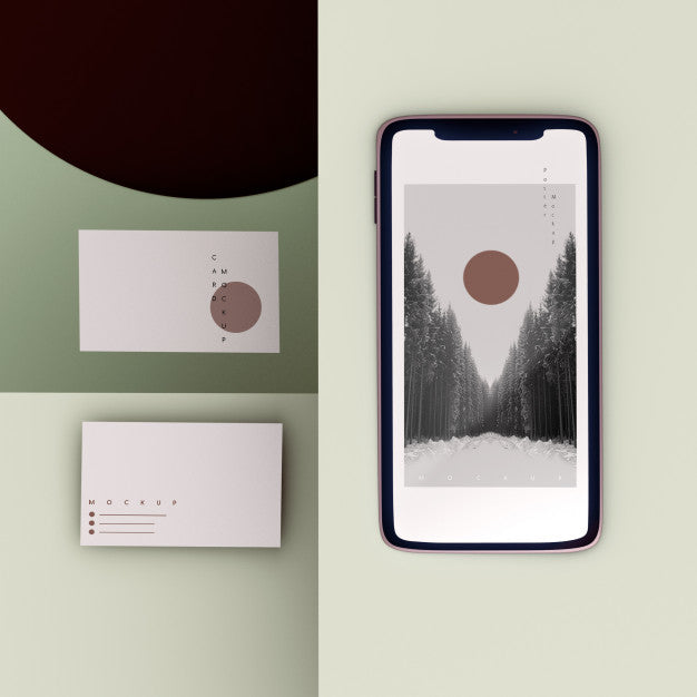 Flat Scene Branding Phone And Business Card Mockup Psd