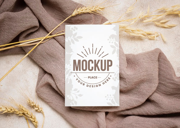 Flay Lay Autumn Mock-Up With Wheat On Grey Cloth Psd