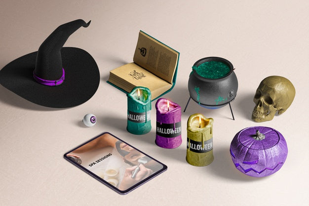 Flay Lay Of Halloween Concept Mock-Up Psd