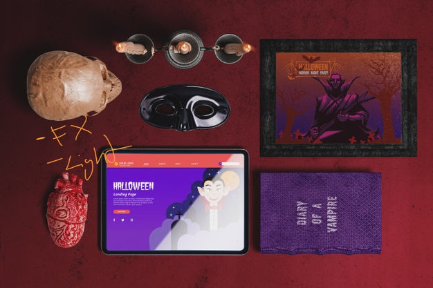 Flay Lay Of Halloween Dracula Concept Scene Creator Psd