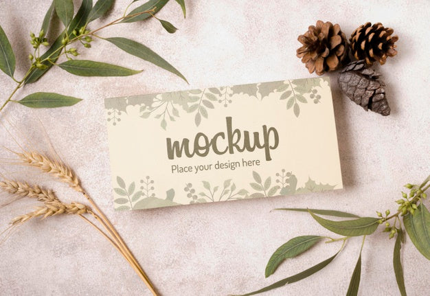 Flay Lay Pinecones And Wheat Autumn Mock-Up Psd