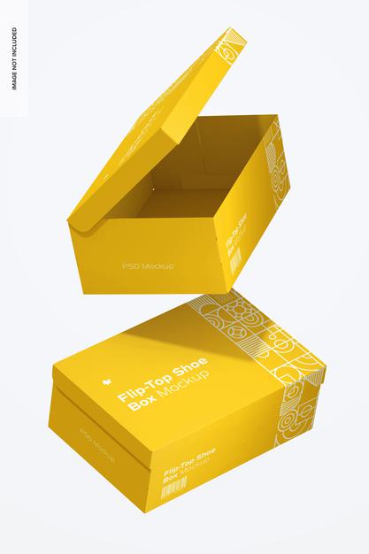 Flip-Top Shoe Boxes Mockup, Falling Psd