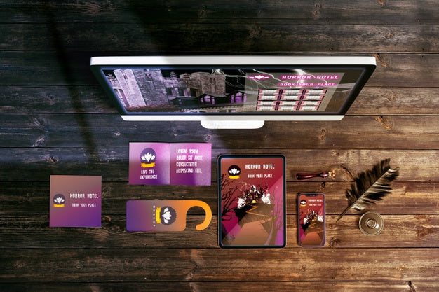 Fllat Lay Of Halloween Concept Mock-Up On Wooden Table Psd