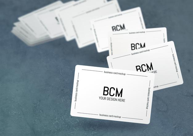 Floating Blurred Business Cards Mockup Psd