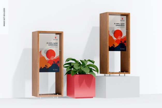 Floor Acrylic Signages Mockup, Side View Psd