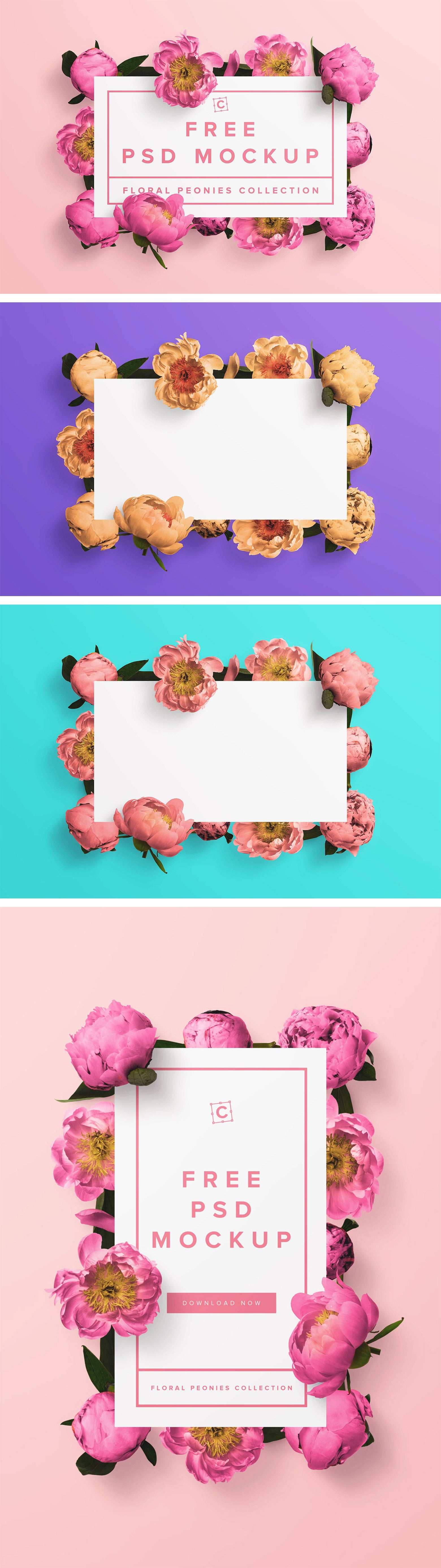 Floral Peonies Print Paper Banner Psd Mockup