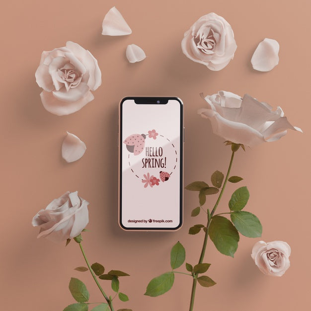 Floral Frame With Mobile Device Concept Psd