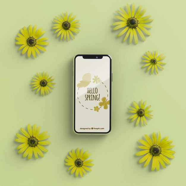 Floral Frame With Mobile Device Mock-Up Psd