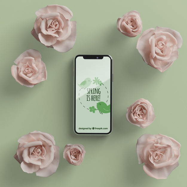 Floral Frame With Mobile Mock-Up Psd
